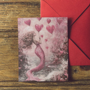 Meerjungfrau Pink Valentinstag  Karte