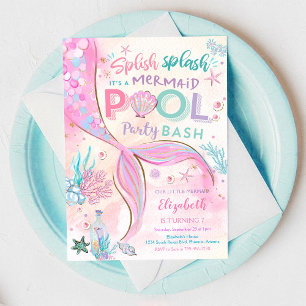 Meerjungfrau Poolparty Geburtstagseinladung Einladung