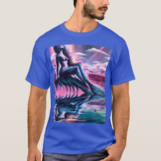 Meerjungfrau-Porträt Vaporwave Outrun 80er reflekt T-Shirt