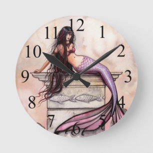 Meerjungfrau-Prinzessin Fantasy-Kunst-Wanduhr Runde Wanduhr