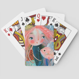 Meerjungfrau Prinzessin mit rosa Fisch Freundin Spielkarten