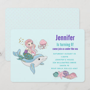 Meerjungfrau reitet auf einem Delfin unter dem Mee Einladung