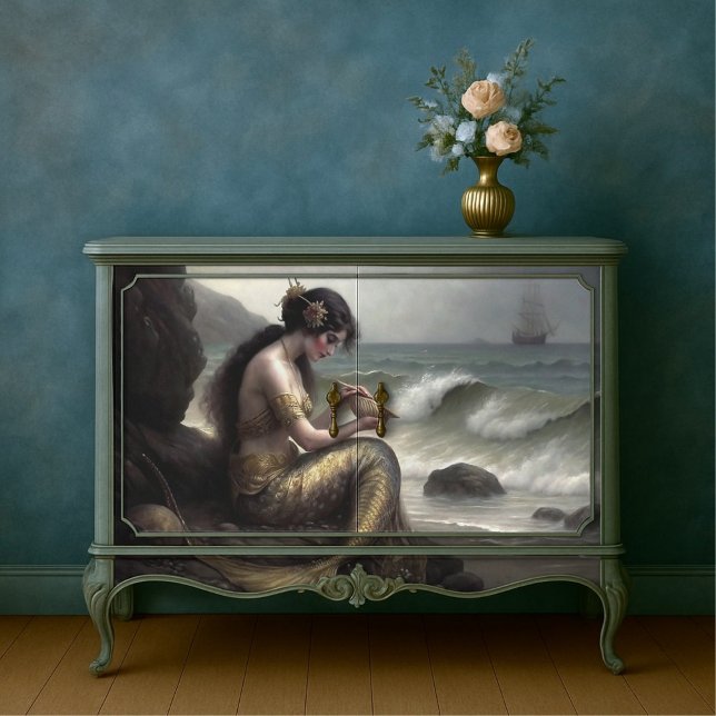 Meerjungfrau-Rolle in Gold-Decoupage Seidenpapier (Mermaid's Sea Scroll in Gold Decoupage Tissue Paper)