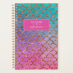Meerjungfrau Rosa Blau Gold Glitter Schrift Name 2 Planer