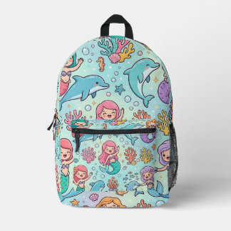 Meerjungfrau-Rucksack – Delfin Pastell-Ozean-Desig Bedruckter Rucksack