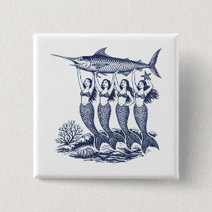 Meerjungfrau Sardine Vintage Dosenfisch Button