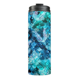 Meerjungfrau Schuppen Blau Glitter Thermosbecher