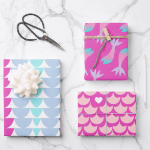 Meerjungfrau Schuppen Farbige Regenbogen Rosa Herz Geschenkpapier Set