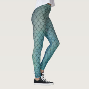 Meerjungfrau Schuppen   Grunge Aqua Blau Leggings