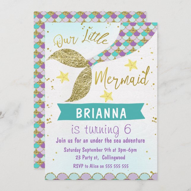 Meerjungfrau Schwanz unter dem Meer Einladung (Vorne/Hinten)