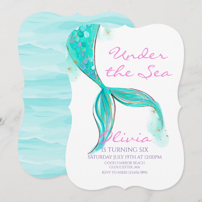 Meerjungfrau Schwanz unter dem Meer Einladung (Vorne/Hinten)