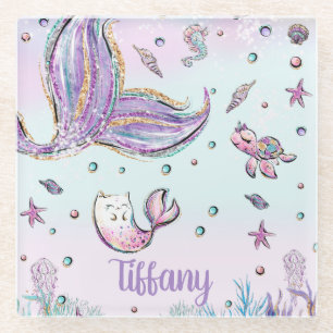 Meerjungfrau-Schwanz unter der Meereskreatur Glasuntersetzer