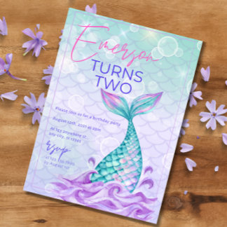 Meerjungfrau Schwanz unter Meer Lila Geburtstag Einladung