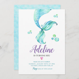 Meerjungfrau Schwanz Untermeer Wasserfarbe Geburts Einladung