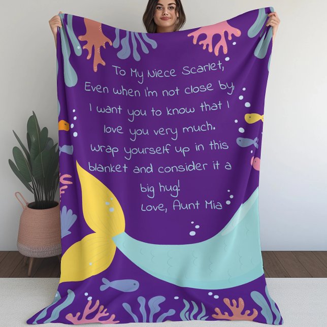 Meerjungfrau Schwanz Unterwasserwelt Riff und Fisc Fleecedecke (Mermaid Tail Underwater Scene Reef and Fish Letter Fleece Blanket (L))