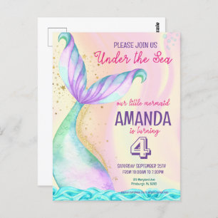 Meerjungfrau Schwanz Wasserfarbe Geburtstag unter  Postkarte