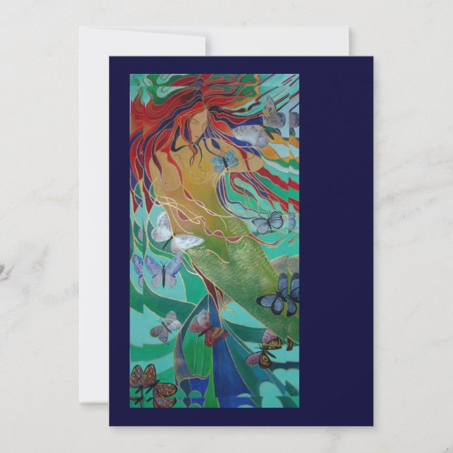 Meerjungfrau Schwimmen mit Schmetterlingen Fantasy (Vorderseite)