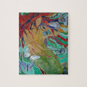 Meerjungfrau Schwimmen mit Schmetterlingen Fantasy Puzzle