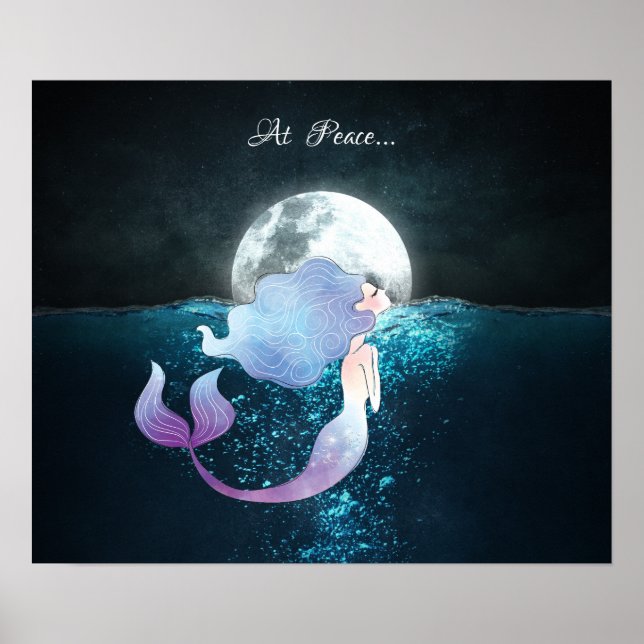 Meerjungfrau schwimmen unter Vollmond Poster (Vorne)