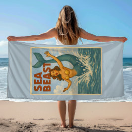 Meerjungfrau Sea Beast Retro | Lustige Küstenstran Strandtuch