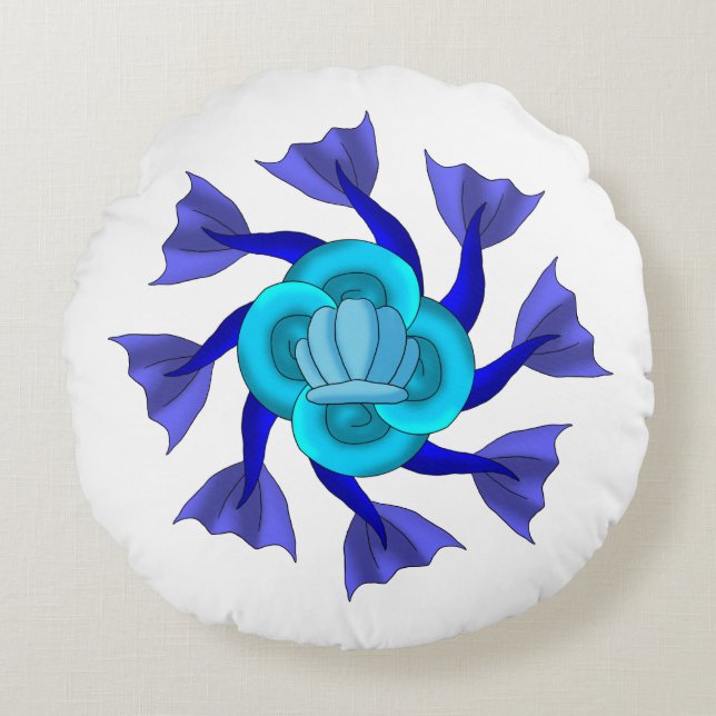 Meerjungfrau-/Seepferd-Schwänze Iznik 1 Rundes Kissen (Vorderseite)