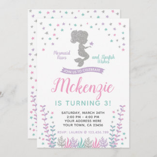 Meerjungfrau, Silber und Lila Einladung
