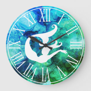Meerjungfrau Silhouette & Ozeane Wirbel Große Wanduhr