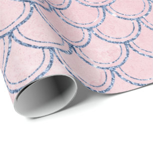 Meerjungfrau-Skala-rosa Rosen-Glitzer-blauer Geschenkpapier