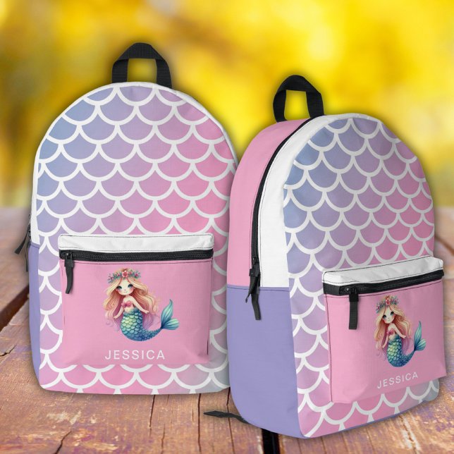 Meerjungfrau skaliert Lila und rosa Druck schneide Bedruckter Rucksack (Von Creator hochgeladen)