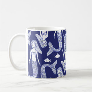 Meerjungfrau Skizze: Vintage Fisch Muster. Kaffeetasse