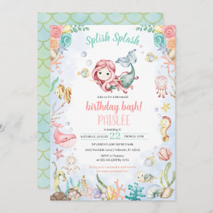Meerjungfrau Splash unter dem Party des Meerespool Einladung