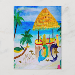 Meerjungfrau Strand Tiki Bar Kunst Postkarte