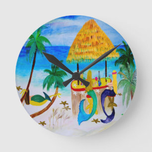 Meerjungfrau Strand Tiki Bar Kunst Runde Wanduhr