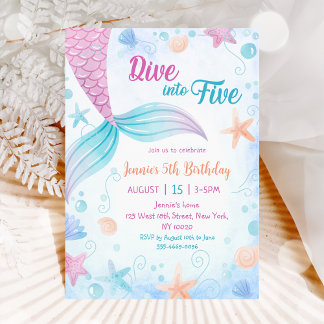 Meerjungfrau taucht in 5. Geburtstagsparty Einladung
