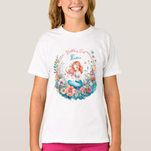 Meerjungfrau-Themen-Blumen-Geburtstags-T-Shirt für T-Shirt
