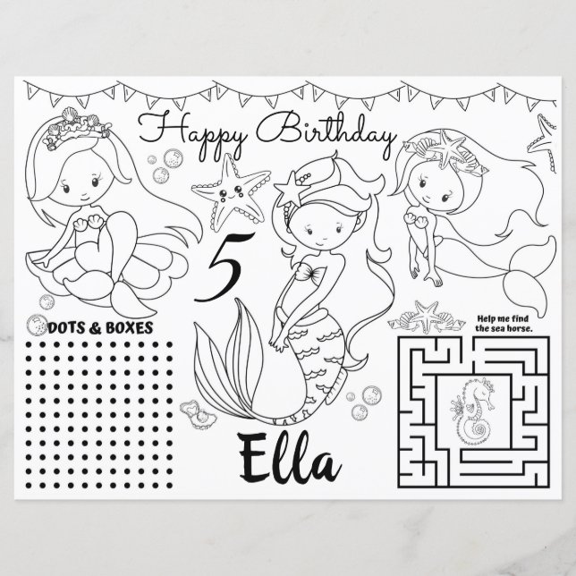 Meerjungfrau-Tischsets, Meerjungfrau-Farbblatt (Vorderseite)