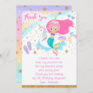 Meerjungfrau u. Einhorn danken Ihnen zu kardieren Einladung