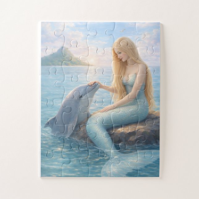 Meerjungfrau und Delfin Freunde Puzzle (Vertikal)