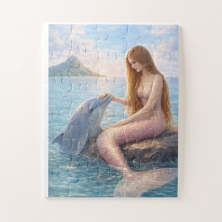 Meerjungfrau und Delfin mit rosa Schwanz Puzzle