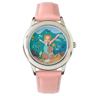 Meerjungfrau und Delfine unter der Geburtstagspart Armbanduhr