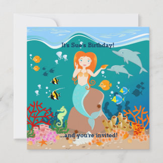 Meerjungfrau und Delfine unter der Geburtstagspart Einladung