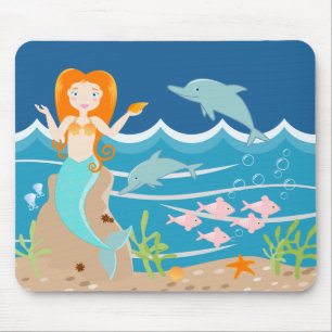 Meerjungfrau und Delfine unter der Geburtstagspart Mousepad