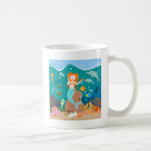 Meerjungfrau und Delfine unter der Geburtstagspart Tasse