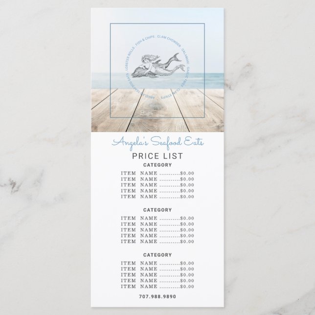 Meerjungfrau und Delphinfrüchte Menükarte (Vorderseite)