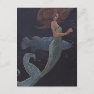 Meerjungfrau und der Blaue Fisch Postkarte