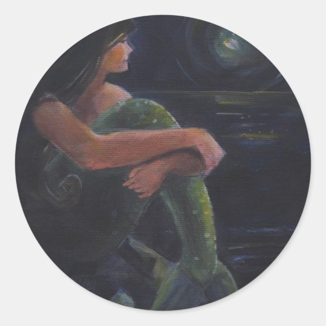 Meerjungfrau und der Mond Runder Aufkleber (Vorderseite)