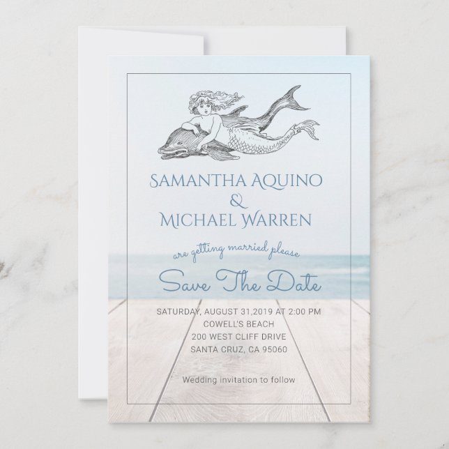Meerjungfrau und Dolphin Beach See Wedding Save The Date (Vorderseite)