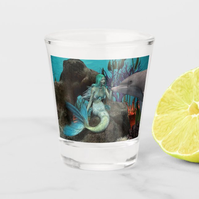 Meerjungfrau und Dolphin Schnapsglas (Vorderseite)