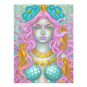 Meerjungfrau und Drei-Meere-Pferde-Kunst, Dichtung Fotodruck