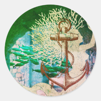 Meerjungfrau und Fischschule Runder Aufkleber